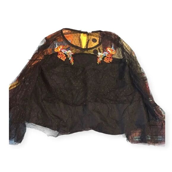 True Destiny Women's Lace Overlay Embroidered Floral blouse - Picture 1 of 4